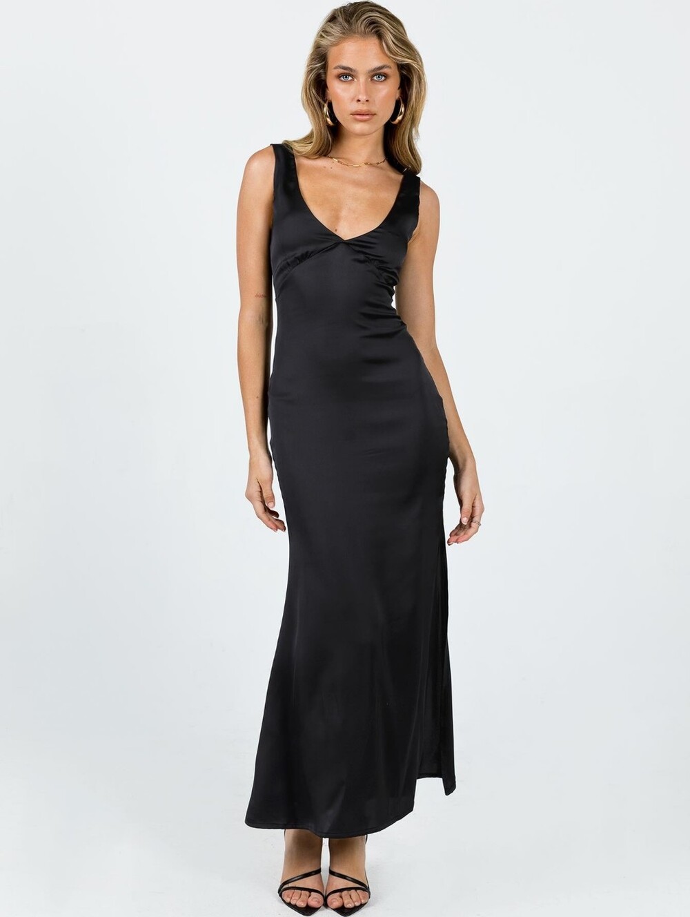 Princess Polly Black Satin Dress with Zip Detail